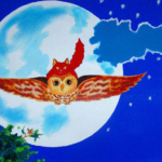 Illustratie kinderboek, illustration children&#039;s book, illustration, uil, kat, cat, maan, moon, illustratie