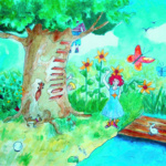 illustration, children, kind, boom, tree, vlinder, eekhoorn, boomhut